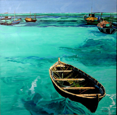 Painting titled "Лодки / Boats" by Alexey Aronov, Original Artwork, Oil