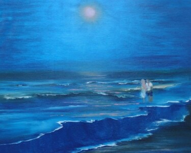 Картина под названием "Прогулка под луной" - Ярослава Чезлова, Подлинное произведение искусства, Масло