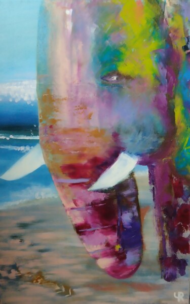 Peinture intitulée "Слон і море" par Iaroslava Chezlova, Œuvre d'art originale, Huile