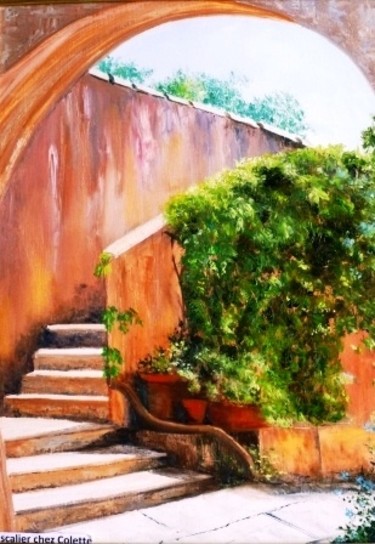 Painting titled "L'escalier chez Col…" by Rossa, Original Artwork