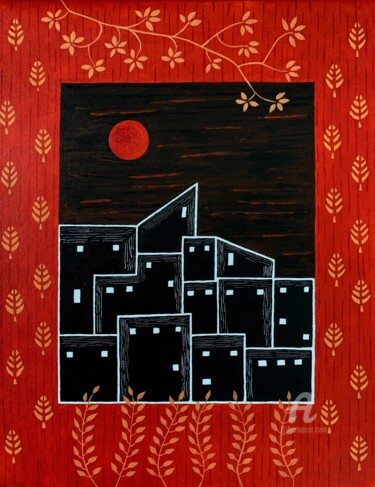 Peinture intitulée "Nightscape - 2" par Arpa Mukhopadhyay, Œuvre d'art originale, Acrylique