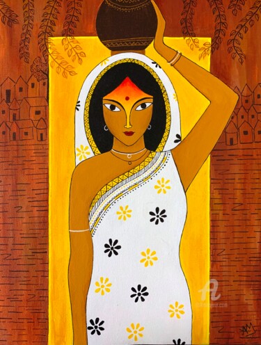 Peinture intitulée "The Indian Village…" par Arpa Mukhopadhyay, Œuvre d'art originale, Acrylique