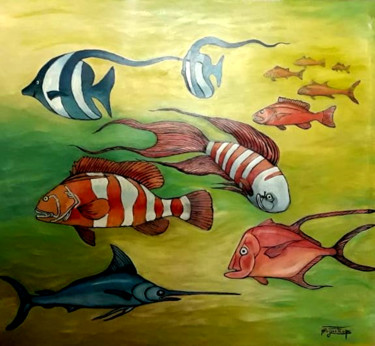 Pintura intitulada "Os Peixes" por Maria Regina De Bem Felipe, Obras de arte originais, Acrílico