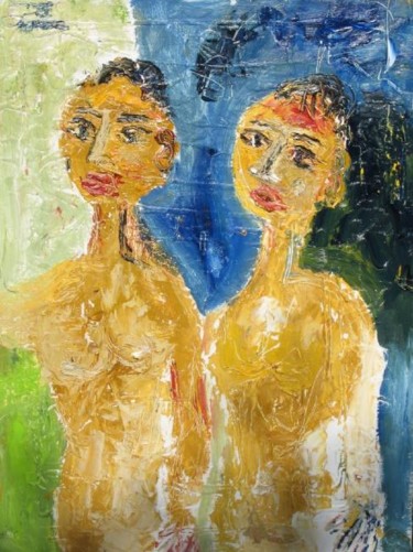 Peinture intitulée "2 femmes gratés" par Dar, Œuvre d'art originale, Huile