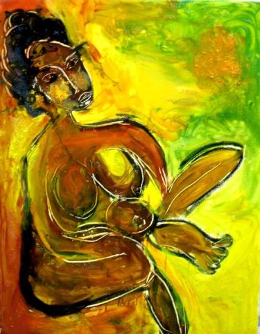 Peinture intitulée "femme jaune" par Dar, Œuvre d'art originale, Huile