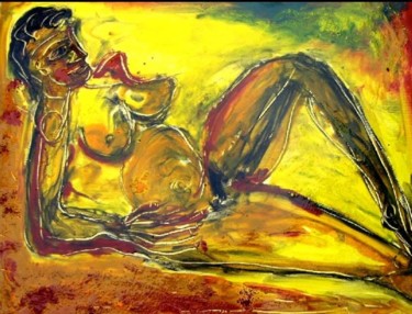 Peinture intitulée "femme jaune allongée" par Dar, Œuvre d'art originale, Huile