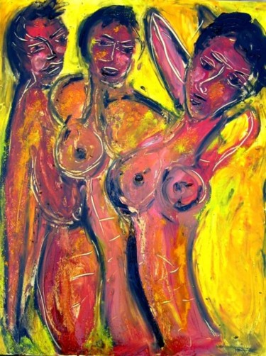 Peinture intitulée "3 femmes au pigment" par Dar, Œuvre d'art originale, Huile