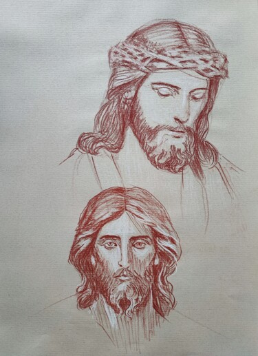 Desenho intitulada "Esquisse du Christ" por Arscena, Obras de arte originais, Conté