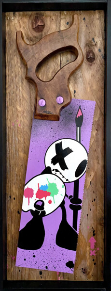 Sculpture titled "Guerrier Artistik" by Arsen, Original Artwork, Acrylic Mounted on Wood Panel