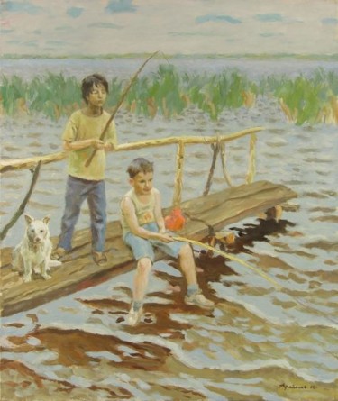 Картина под названием "Рыбачки" - Владимир Арсёнов, Подлинное произведение искусства, Масло