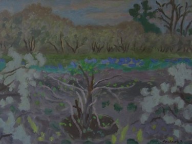 Картина под названием "Весенний сад" - Владимир Арсёнов, Подлинное произведение искусства, Масло