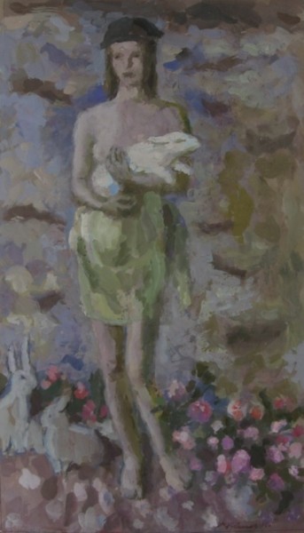 Картина под названием "Девочка с кроликом" - Владимир Арсёнов, Подлинное произведение искусства, Масло