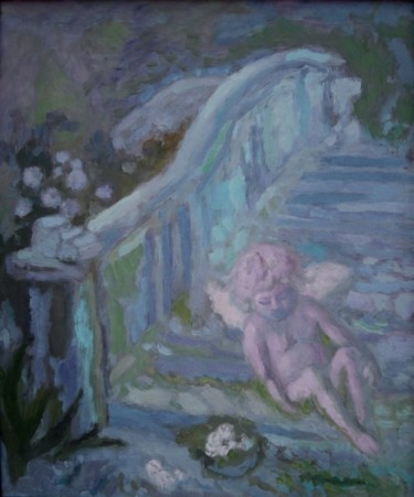 Картина под названием "Белые розы" - Владимир Арсёнов, Подлинное произведение искусства, Масло