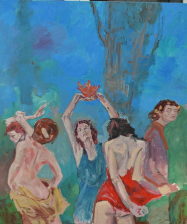 Schilderij getiteld "Tanz" door Arsentij Pawlow, Origineel Kunstwerk, Olie Gemonteerd op Frame voor houten brancard