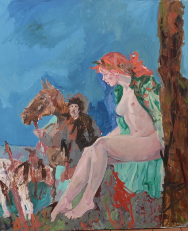 Malerei mit dem Titel "Schäferin" von Arsentij Pawlow, Original-Kunstwerk, Öl Auf Keilrahmen aus Holz montiert