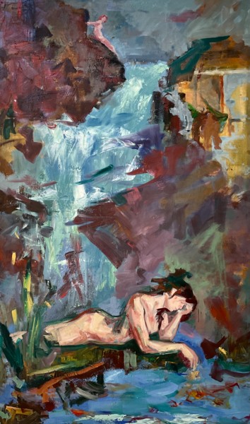 Pintura intitulada "Wasserfall" por Arsentij Pawlow, Obras de arte originais, Óleo Montado em Armação em madeira