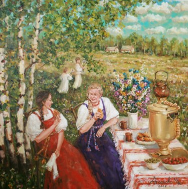 Картина под названием "Подружки" - Инна Рязанова, Подлинное произведение искусства, Масло