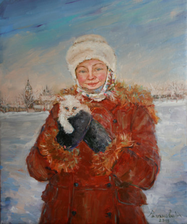 Картина под названием "Снежок" - Инна Рязанова, Подлинное произведение искусства, Масло