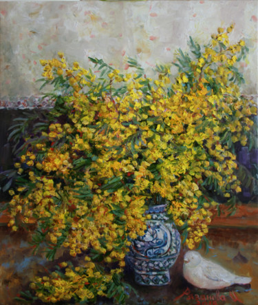 Painting titled "Мимоза" by Inna Riazanova, Original Artwork, Oil