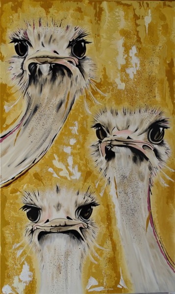 Ostrich family Painting titled "Ostrich family" by Livien Rózen, Original Art, Acrylic