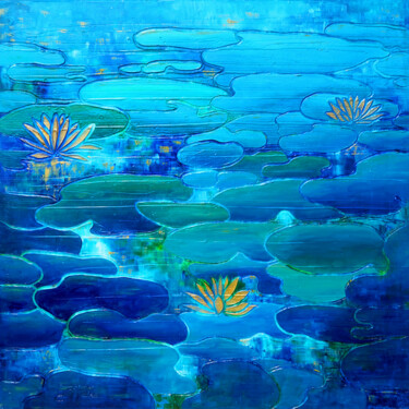 Water Lily VI. Painting titled "Water Lily VI." by Sarah I. Avni, Original Art, Oil Mounted on Stretcher frame