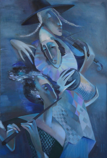 Schilderij getiteld "голубые канарейки" door Valentina Averkina, Origineel Kunstwerk, Olie