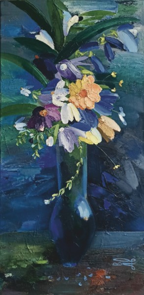 Pintura intitulada "цветы вечерние" por Valentina Averkina, Obras de arte originais, Óleo