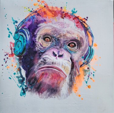 Pintura titulada "Le singe connecté" por Art Baussand, Obra de arte original, Tinta