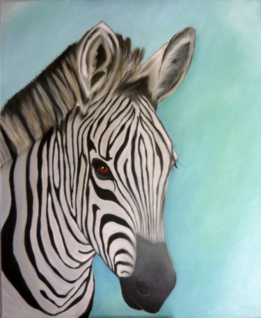 Painting titled "Zebra" by Peggy Bocquez, Original Artwork, Oil