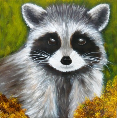 Painting titled "Raccoon" by Peggy Bocquez, Original Artwork, Oil