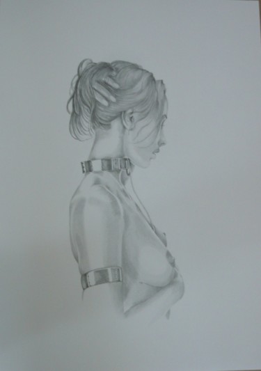 Drawing titled "Fille esclave" by Peggy Bocquez, Original Artwork, Pencil