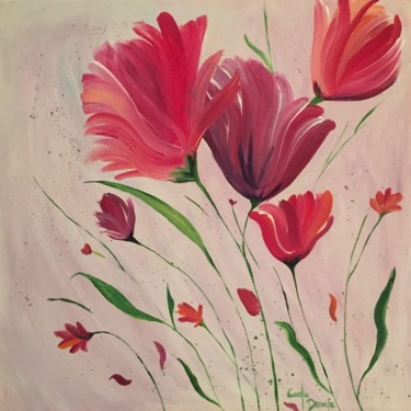 Painting titled "Fleurs au vent" by Coralie Deroche, Original Artwork, Acrylic