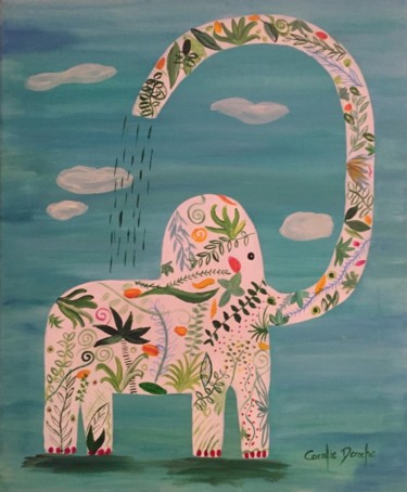 Malerei mit dem Titel "Elephantin" von Coralie Deroche, Original-Kunstwerk, Acryl