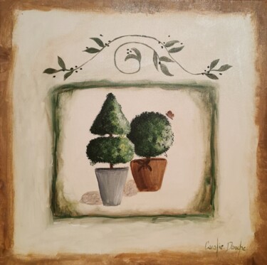 Painting titled "Buis du jardin" by Coralie Deroche, Original Artwork, Acrylic Mounted on Wood Stretcher frame