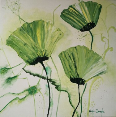 Картина под названием "Coquelicots verts" - Coralie Deroche, Подлинное произведение искусства, Акрил Установлен на Деревянна…