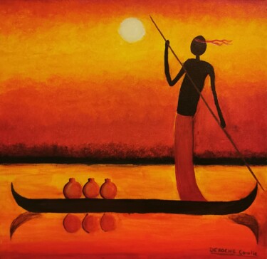 Pintura titulada "La barque au couche…" por Coralie Deroche, Obra de arte original, Acrílico Montado en Bastidor de camilla…