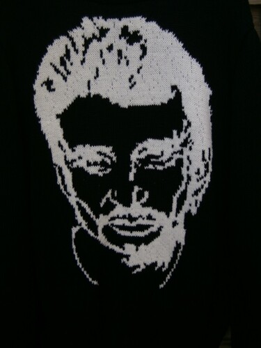 Johnny Hallyday portrait création pull au tricot Textile Art titled "Johnny Hallyday por…" by Art Création Crochet Tricot, Original Art, Embroidery