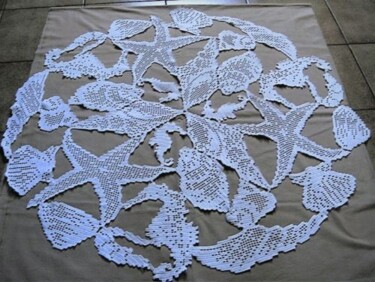 Nappe ronde " coquillages et crustacés " crochet fait main. Textile Art titled "Nappe ronde " coqui…" by Art Création Crochet Tricot, Original Art, Thread