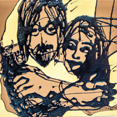 Картина под названием "John Lennon & Jokko…" - Art Dalyna, Подлинное произведение искусства, Эмаль Установлен на Деревянная…