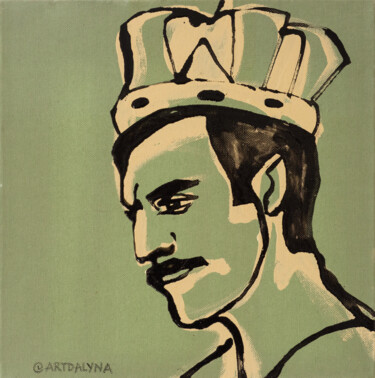 Painting titled ""Freddie Mercury"" by Art Dalyna, Original Artwork, Enamel Mounted on Wood Stretcher frame