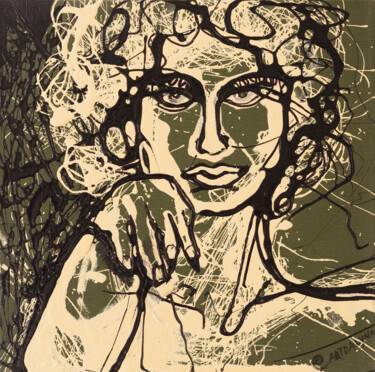 Malarstwo zatytułowany „" Jim Morrison "” autorstwa Art Dalyna, Oryginalna praca, Emalia Zamontowany na Drewniana rama noszy