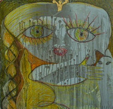 Painting titled "АВТОПОРТРЕТ "ДЕВОЧК…" by Art Dalyna, Original Artwork, Acrylic Mounted on Cardboard