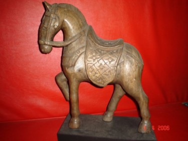 Sculpture titled "WOODEN HORSE" by Art Deco Chiangmai Thailand Odyaiphsaal Etch, Original Artwork