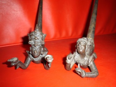 Sculpture titled "Pair of RAMAYANA PI…" by Art Deco Chiangmai Thailand Odyaiphsaal Etch, Original Artwork