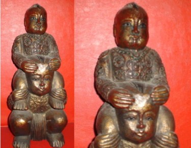 Sculpture titled "TWO BOYS" by Art Deco Chiangmai Thailand Odyaiphsaal Etch, Original Artwork