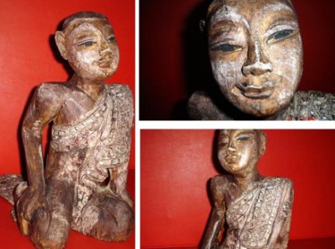 Sculpture titled "POLYCHROME WOODEN M…" by Art Deco Chiangmai Thailand Odyaiphsaal Etch, Original Artwork