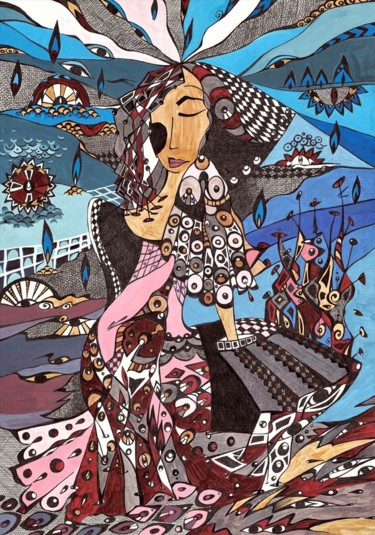 Картина под названием "На Берегу" - Ирина Шумская, Подлинное произведение искусства, Карандаш