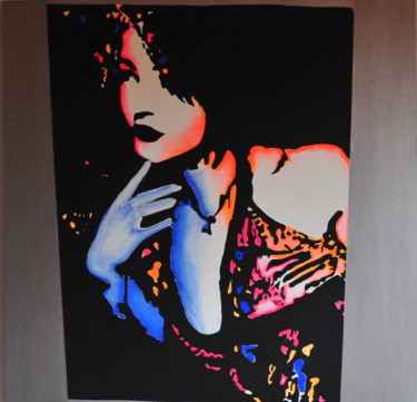 Painting titled "autoportrait" by Christelle Ortéga, Original Artwork, Acrylic Mounted on Wood Stretcher frame