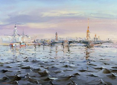 Painting titled "Crystal dawn" by Sergey Demidenko, Original Artwork, Oil Mounted on Wood Stretcher frame