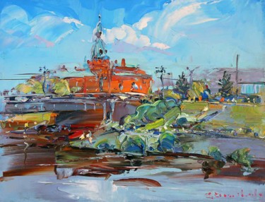 Картина под названием "Городской..." - Sergey Demidenko, Подлинное произведение искусства, Масло Установлен на Деревянная ра…